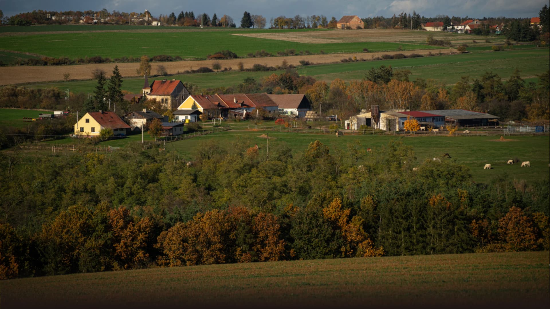 pozadí - pohled na farmu Hedecko od Hedčan